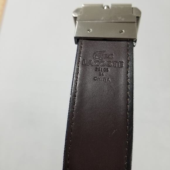 LACOSTE REVERSIBLE BELT SIZE 34 LEATHER & TWILL CROC LOGO BUCKLE Limited 25108 - Picture 6 of 10